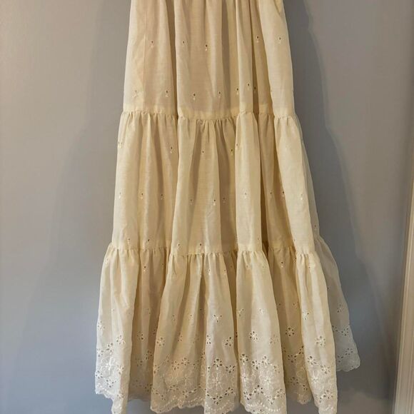 American Vintage Dresses & Skirts - Vintage 70s Prairie Eyelet Lace White Skirt tiered With Ruffles